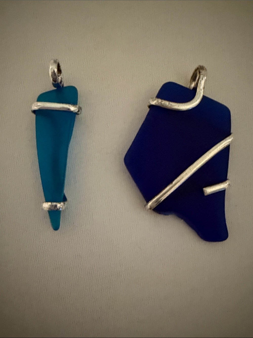 Sea Glass Pendant Set in Teal and Cobalt Blue